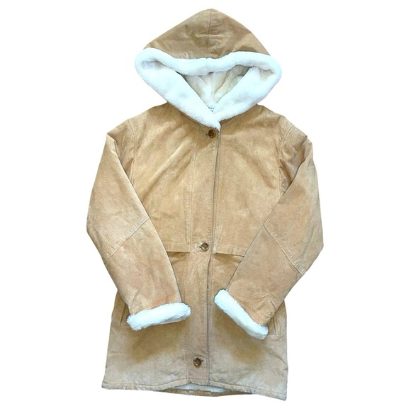 J. Percy for Marvin Richards Tan Leather Fur Lined Drawstring Hooded Coat - Picture 2 of 13